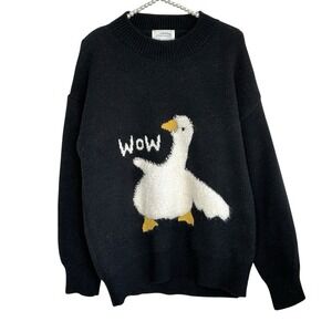 Novelty Goose Duck Crewneck Sweater Large Oversize Kawaii Whimsigoth Graphi Twee